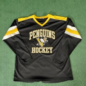NHL Pittsburgh Penguins Heavyweight Polyester Black Long Sleeve Shirt Sz Large
